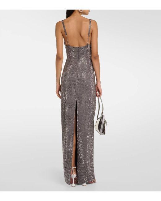 Area Gray Crystal-Embellished Jersey Gown