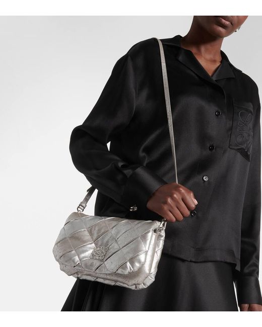 Loewe Goya Puffer Mini Metallic Leather Shoulder Bag