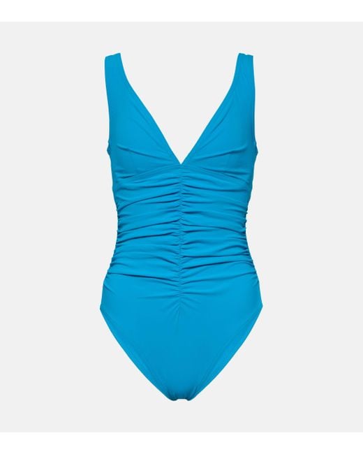 Karla Colletto Blue Smart Ruched Swimsuit