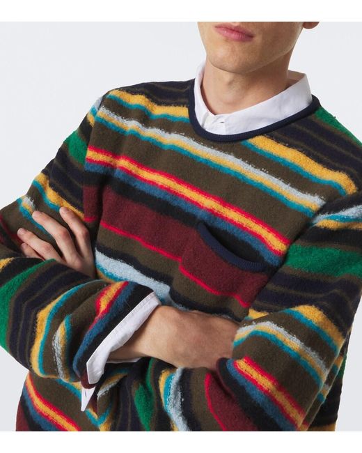 Sacai Green Striped Wool-Blend Sweater for men