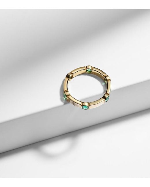 Ileana Makri Metallic Stepping Stone 18Kt Ring With Emeralds