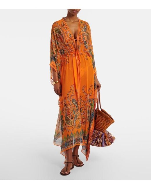 Etro Orange Embroidered Semi-Sheer Beach Cover-Up