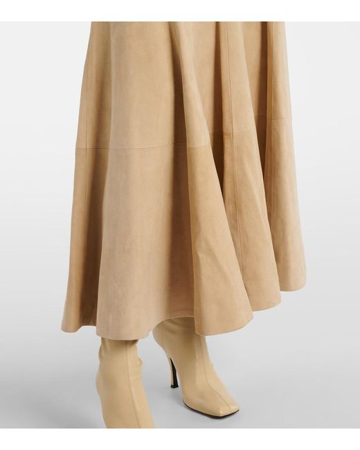 Khaite Natural Lenno Suede Midi Skirt