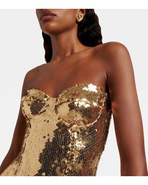 Dolce & Gabbana Metallic Sequined Bustier Dress