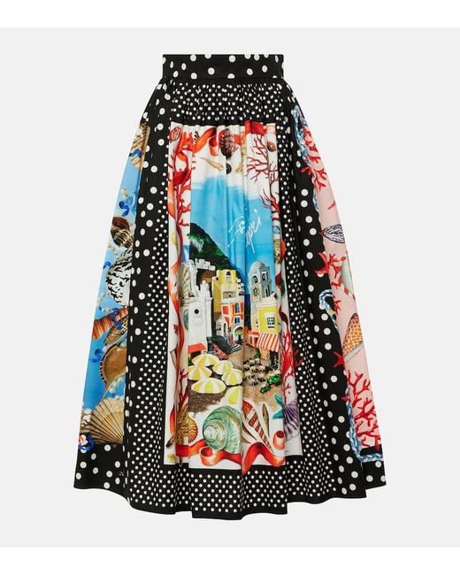 Dolce & Gabbana Black Capri Printed Cotton Midi Skirt