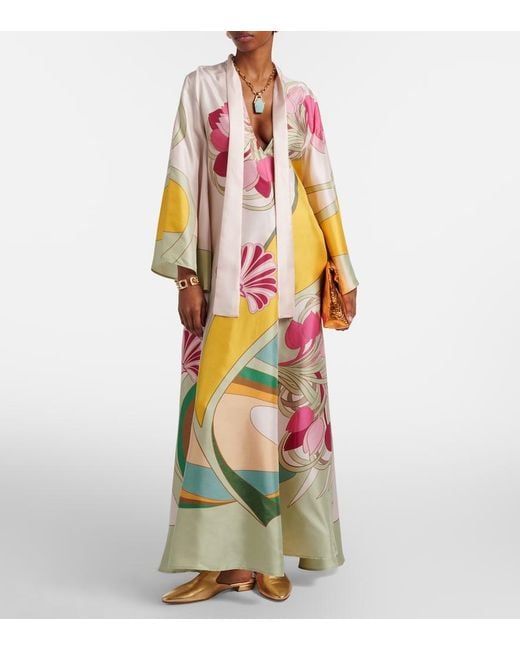 LaDoubleJ White Magnifico Floral Silk Twill Maxi Dres