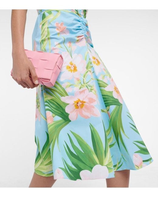 Carolina Herrera Blue Floral-print Belted Waist Dress