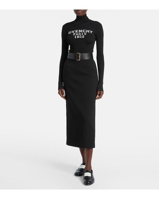 Givenchy Black Wool-Blend Midi Skirt