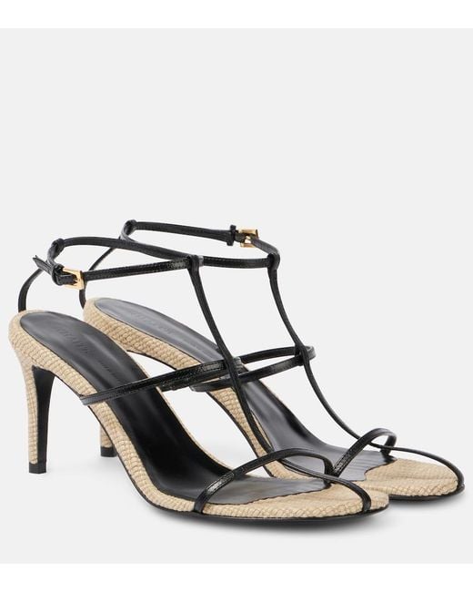 Khaite Black Cage 75 Leather Raffia-Trimmed Sandals