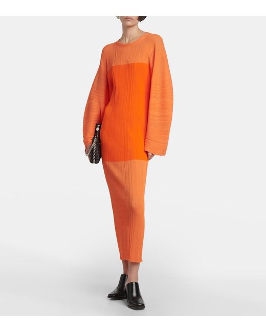 Stella McCartney Orange Plisse Midi Dress