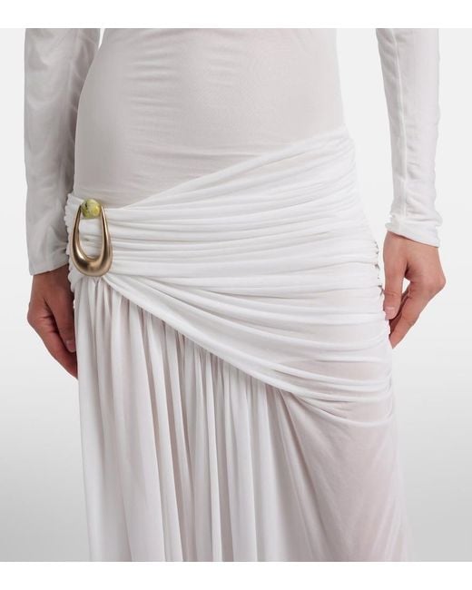 Christopher Esber White Stone Pin Draped Jersey Gown
