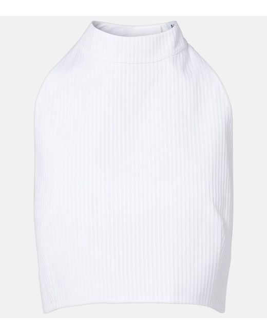 Alaïa White Ribbed Halterneck Cotton Top