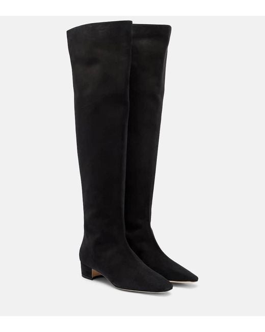 Manolo Blahnik Black Gore Suede Over-The-Knee Boots