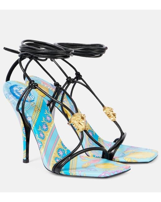 Versace Blue La Medusa Printed Leather Sandals