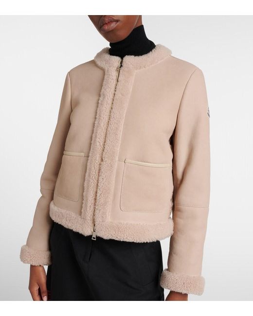 Moncler Natural Buis Shearling-Lined Suede Down Jacket