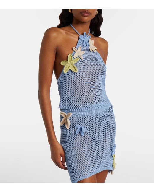 Bananhot Blue Cori Open-Knit Lame Crop Top