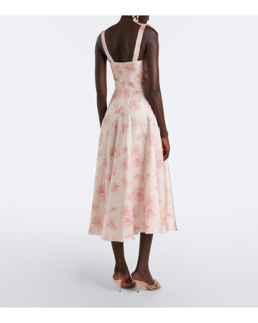 Rodarte Pink Floral Silk Twill Midi Dress