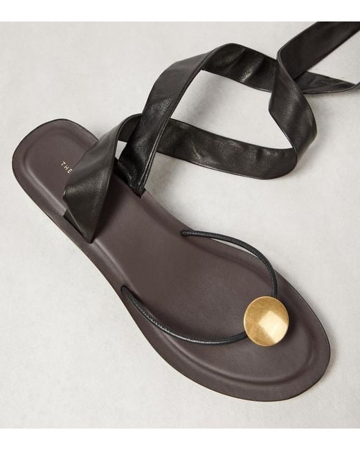 The Row Black Cord Leather Thong Sandals