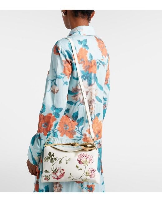 Erdem White Bloom Medium Floral Leather Top-Handle Bag