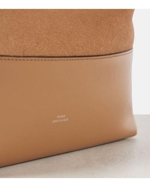 Totême  Brown Belted Leather-Trimmed Wool Tote Bag
