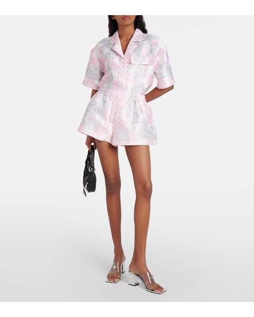 Versace Pink Bedruckte Shorts aus Duchesse-Satin