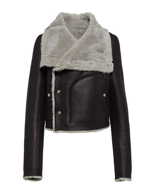 Rick Owens Shearling-trimmed Leather Jacket in Black/Pearl (Black) | Lyst