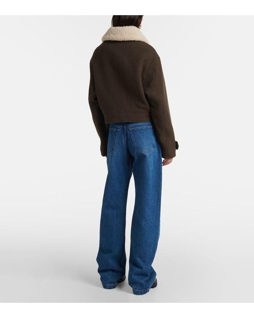 AMI Brown Shearling-Trimmed Virgin Wool Jacket