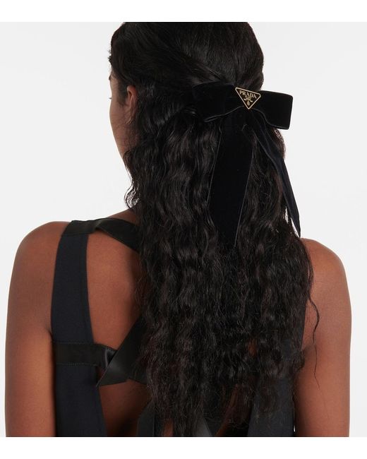 Prada Black Bow-Detail Velvet Hair Clip
