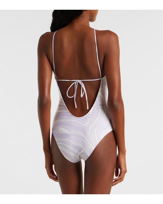 Emilio Pucci White Marmo Halterneck Swimsuit