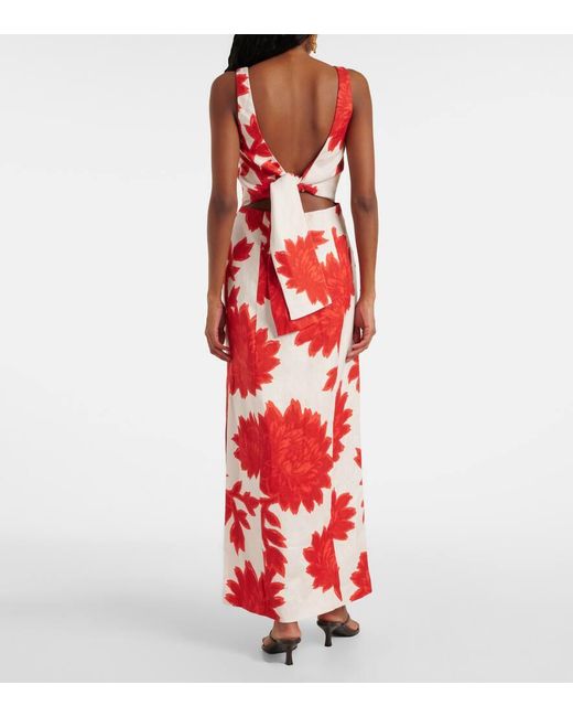 Sir Red Floral Linen Maxi Dress