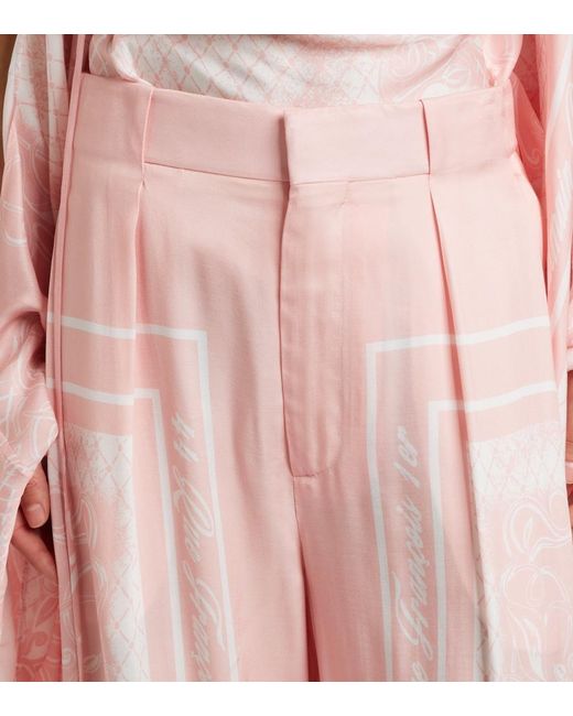 Balmain Pink Printed Satin Palazzo Pants