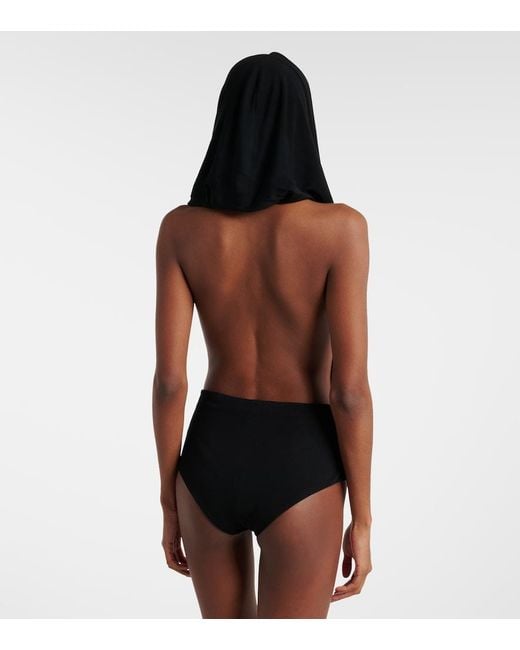 Balmain Black Hooded Jersey Bodysuit