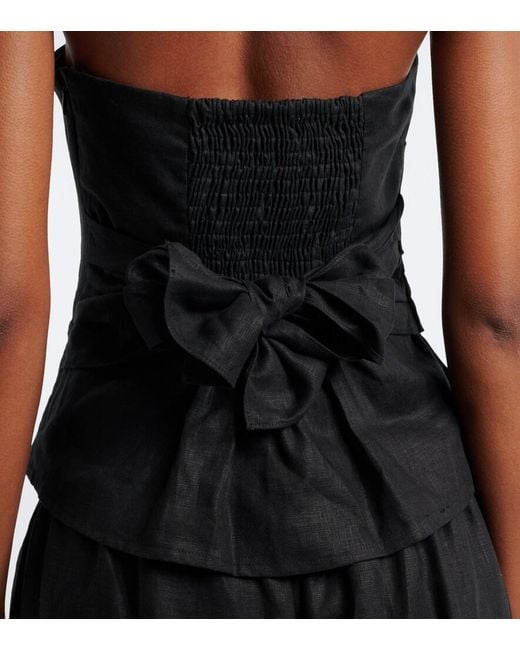 Faithfull The Brand Black Alzira Shirred Linen Strapless Top