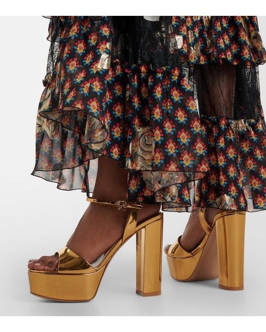 Gianvito Rossi Natural Marlena Metallic Leather Platform Sandals