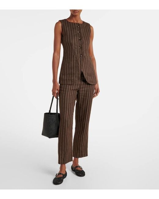 Posse Brown Emma Pinstripe Linen Top