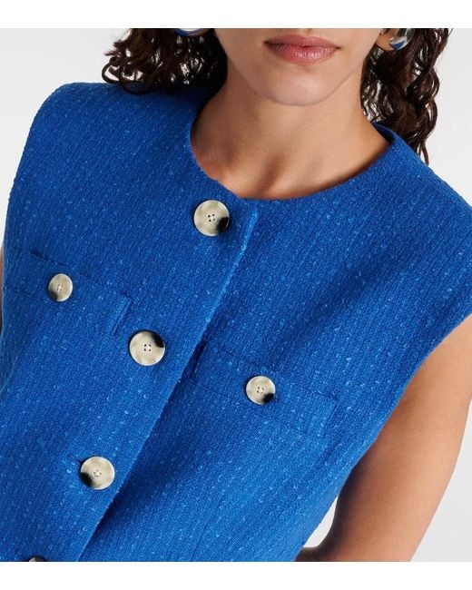 Veronica Beard Blue Tamara Cotton-Blend Tweed Vest