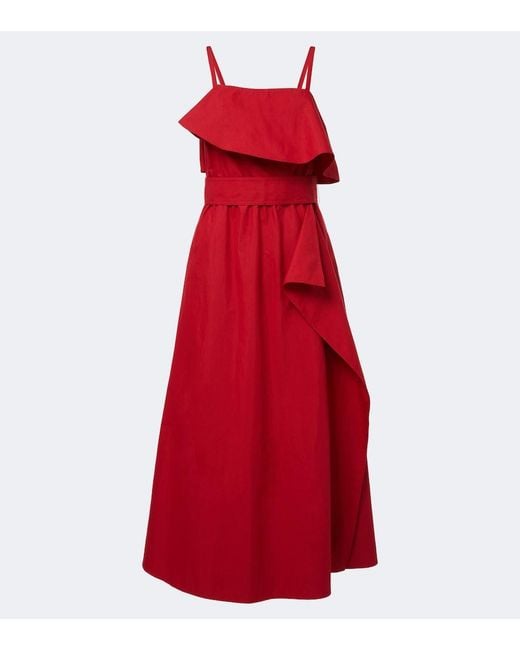 Proenza Schouler Red Reign Ruffled Cotton-Blend Midi Dress
