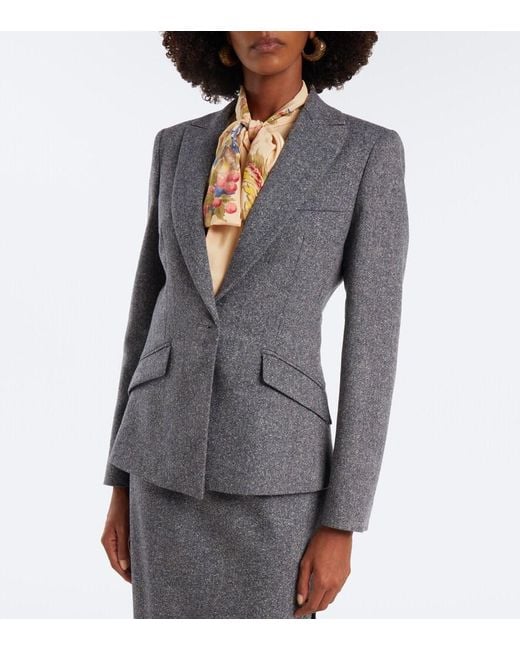 Etro Blue Wool And Silk-Blend Blazer