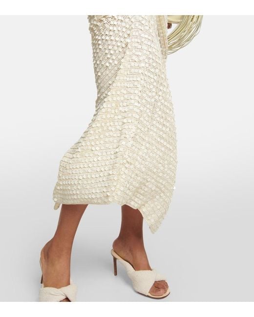 AYA MUSE White Sequined Halterneck Maxi Dress