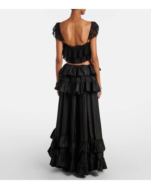 Chloé Black Lace-Trimmed Silk Muslin Bra Top