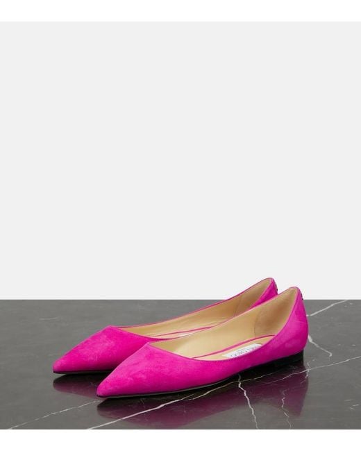Jimmy Choo Pink Ballerinas Love Aus Veloursleder