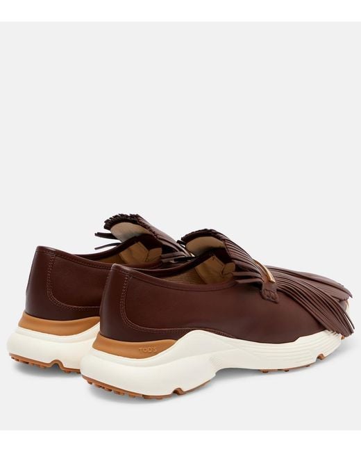 Tod's Brown Fringed Leather Sneakers