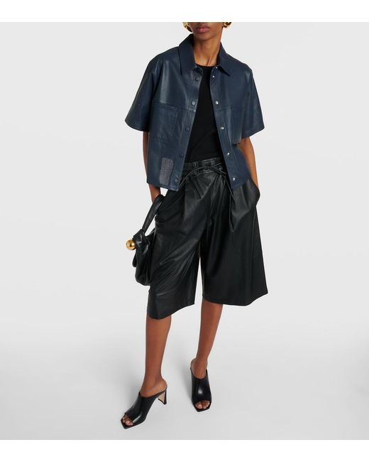 Yves Salomon Blue Oversized Leather Shirt