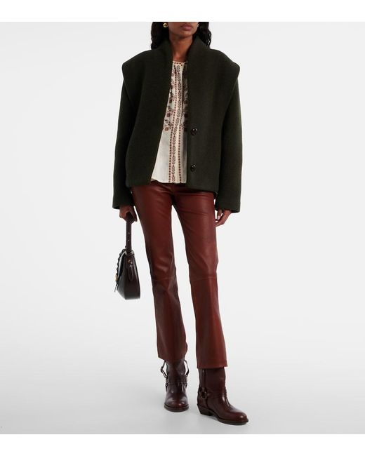 FRAME Brown Reboot Crop Leather Bootcut Pants