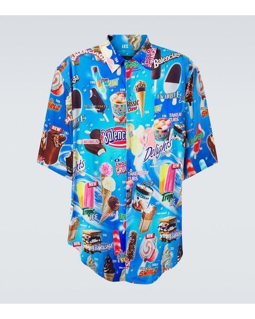 Balenciaga Blue Printed Satin Shirt for men