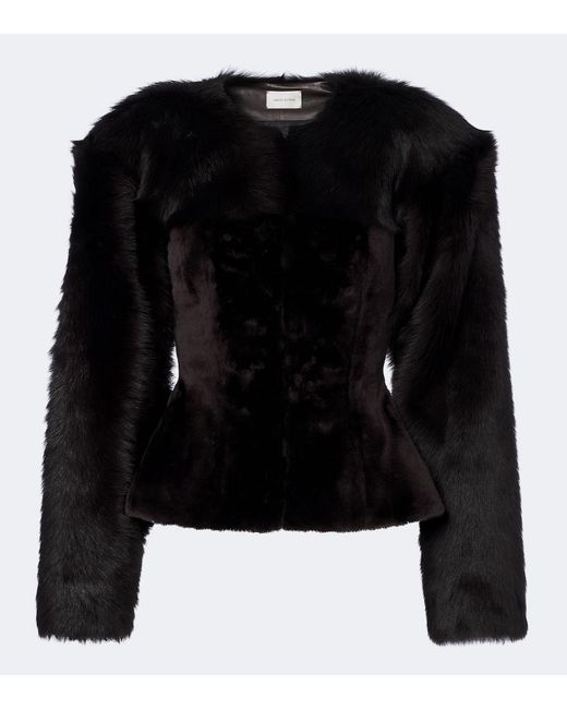 Magda Butrym Black Peplum Shearling Jacket