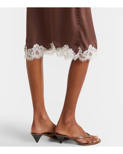 Faithfull The Brand Brown Marisol Lace-Trimmed Midi Skirt