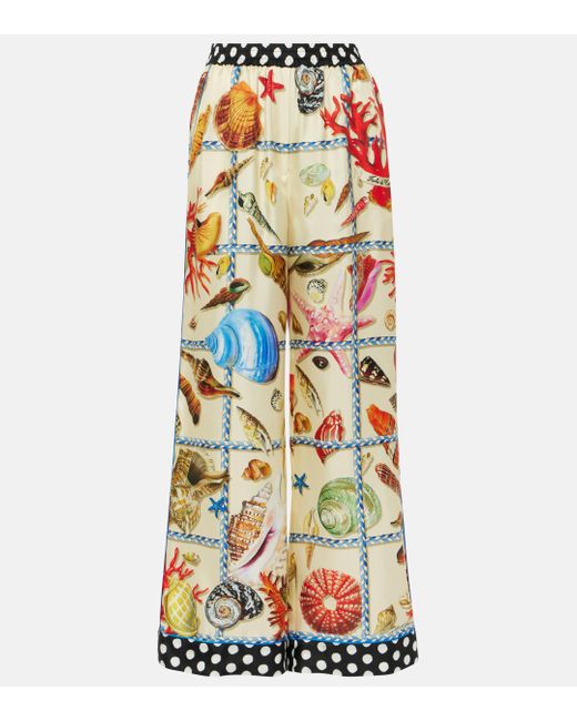 Dolce & Gabbana Multicolor Capri Printed Silk Satin Palazzo Pants