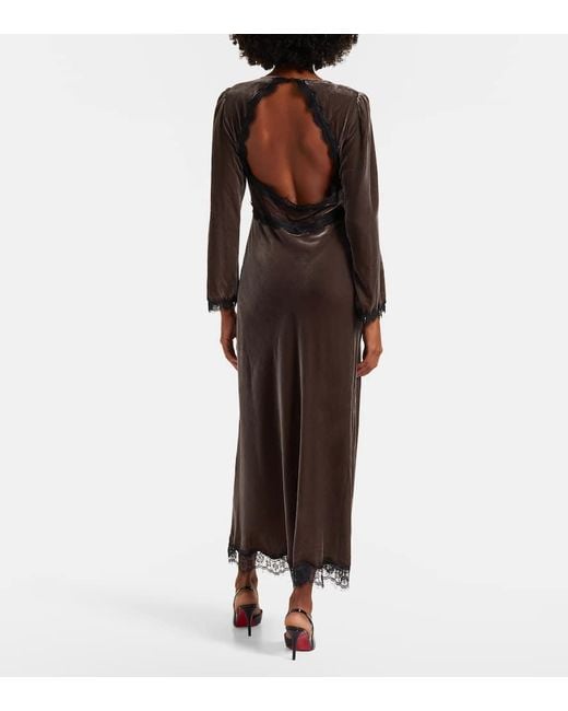 Rixo Brown Alesha Lace-Trimmed Velvet Midi Dress