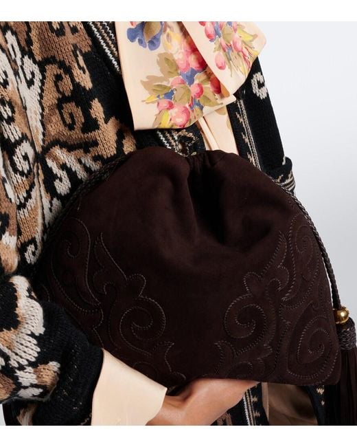 Etro Brown Kalispera Medium Suede Shoulder Bag